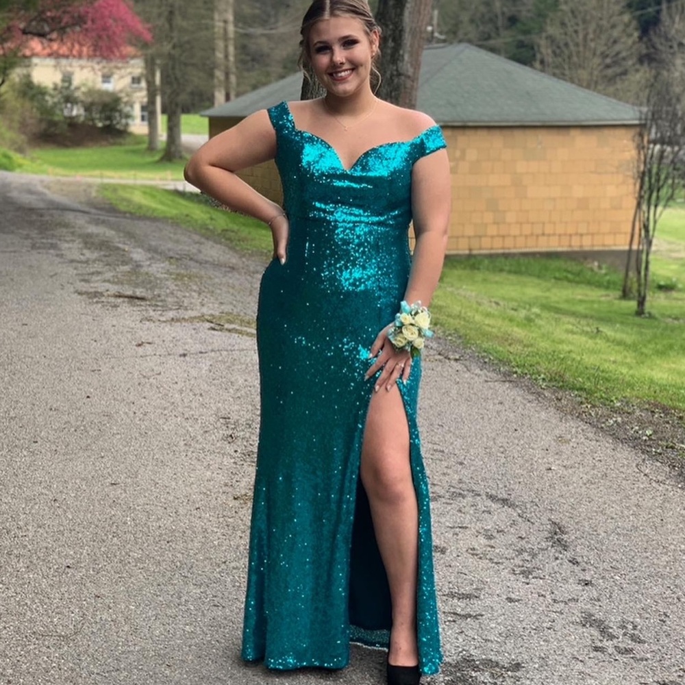 Teal sequin prom dress, size 10